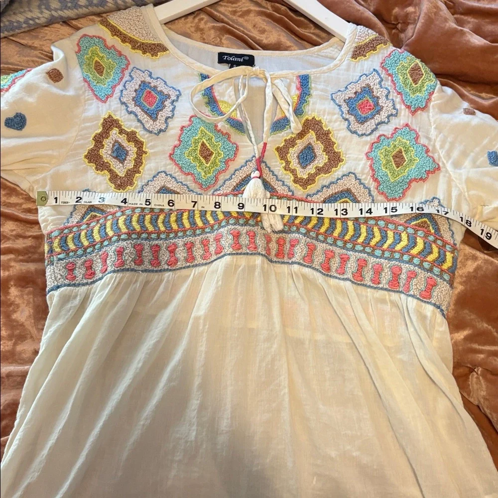 Embroidered Bohemian Blouse Oversized Comfy 100% Cotton Pastels - Picture 8 of 9